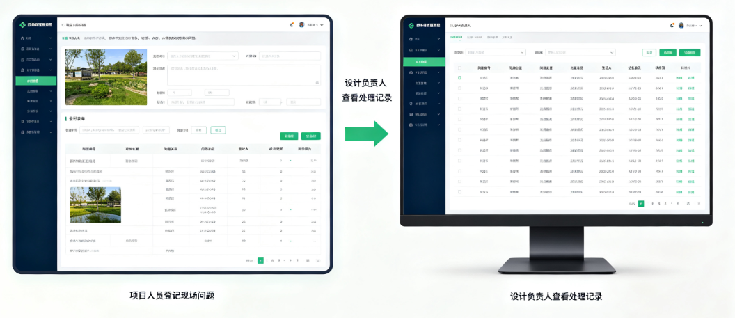 园林工程设计管理软件管理过程中,项目人员登记现场问题并由设计负责人查看处理记录 园林工程设计管理软件管理过程中,项目人员登记现场问题并由设计负责人查看处理记录