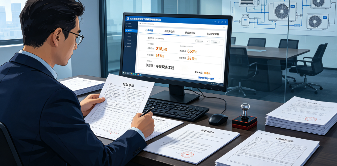 空调安装工程成本管理系统中合同经办人核对付款申请、供应商合同和签证变更资料 空调安装工程成本管理系统中合同经办人核对付款申请、供应商合同和签证变更资料