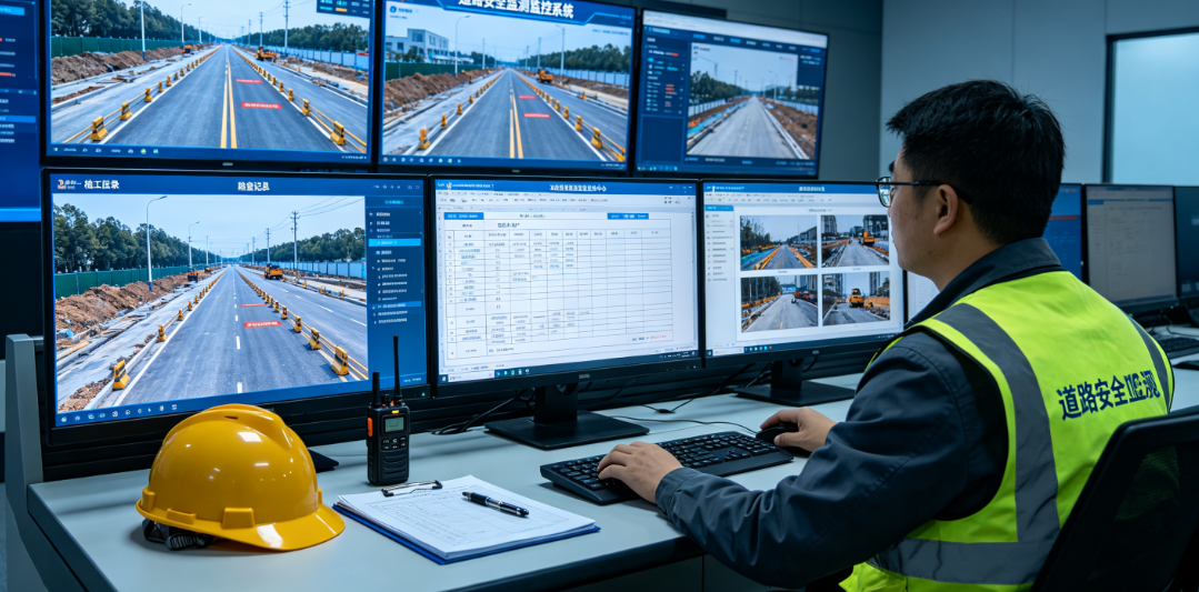 安全管理人员使用道路安全监测监控系统记录施工现场隐患与检查信息 安全管理人员使用道路安全监测监控系统记录施工现场隐患与检查信息