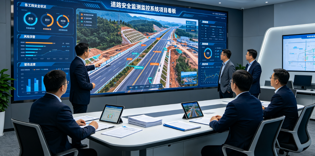 管理人员通过道路安全监测监控系统项目看板了解各工段安全状况 管理人员通过道路安全监测监控系统项目看板了解各工段安全状况
