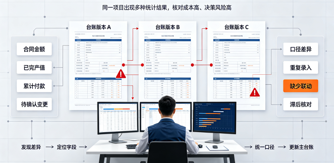 项目经理面对三份不同版本的WPS工程台账,数据口径不一 项目经理面对三份不同版本的WPS工程台账,数据口径不一