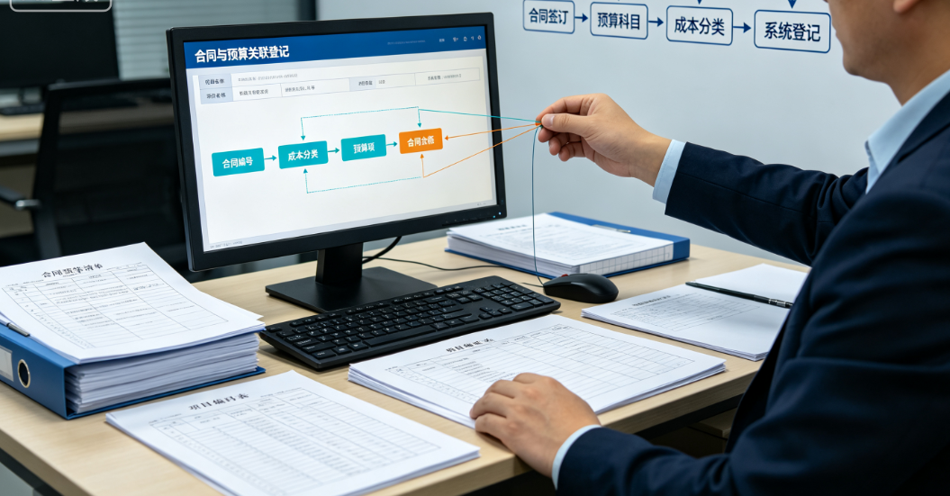 项目人员将合同与预算清单进行关联登记,明确合同对应的成本分类 项目人员将合同与预算清单进行关联登记,明确合同对应的成本分类