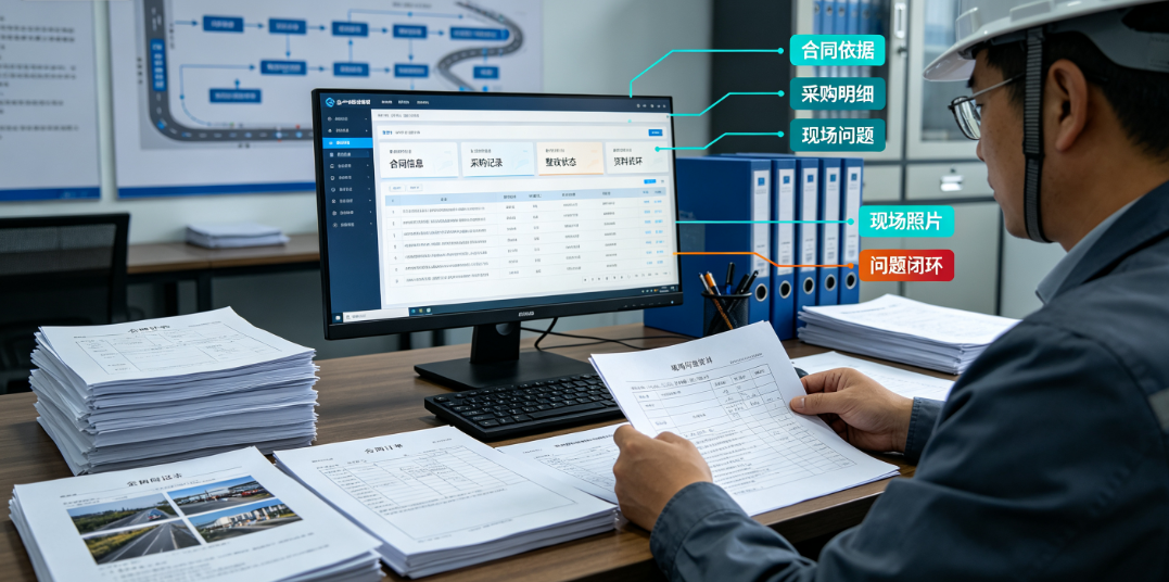 工程企业使用公路项目策划软件核对合同、采购记录和现场问题资料 工程企业使用公路项目策划软件核对合同、采购记录和现场问题资料