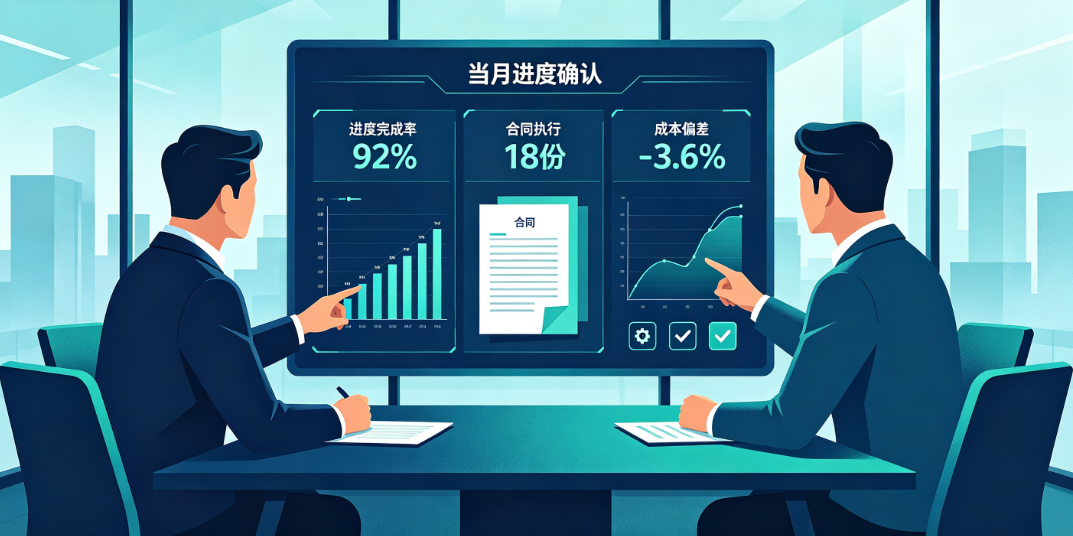 项目经理与商务人员确认当月进度、合同和成本数据 项目经理与商务人员确认当月进度、合同和成本数据