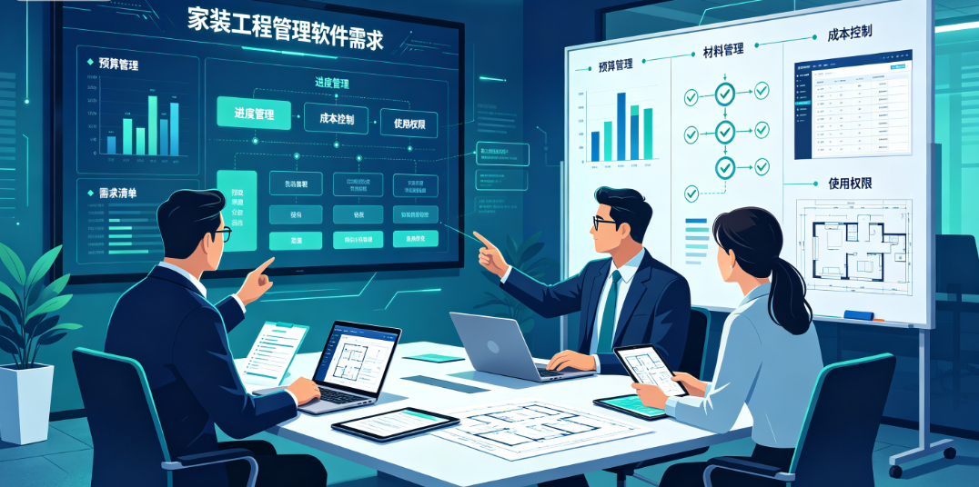 管理人员在办公室内沟通家装工程管理软件的预算与使用需求 管理人员在办公室内沟通家装工程管理软件的预算与使用需求