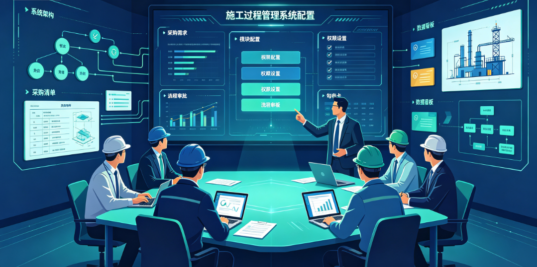 工程人员在办公室内讨论化工项目施工过程管理系统的采购与配置方案 工程人员在办公室内讨论化工项目施工过程管理系统的采购与配置方案