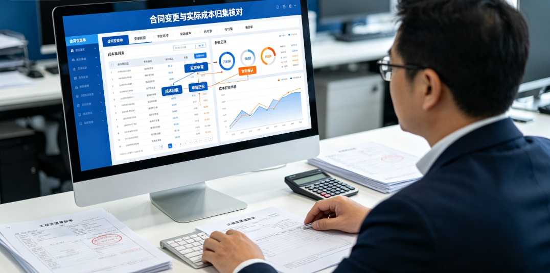 项目造价管理人员在线核对合同变更与实际成本归集单据 项目造价管理人员在线核对合同变更与实际成本归集单据