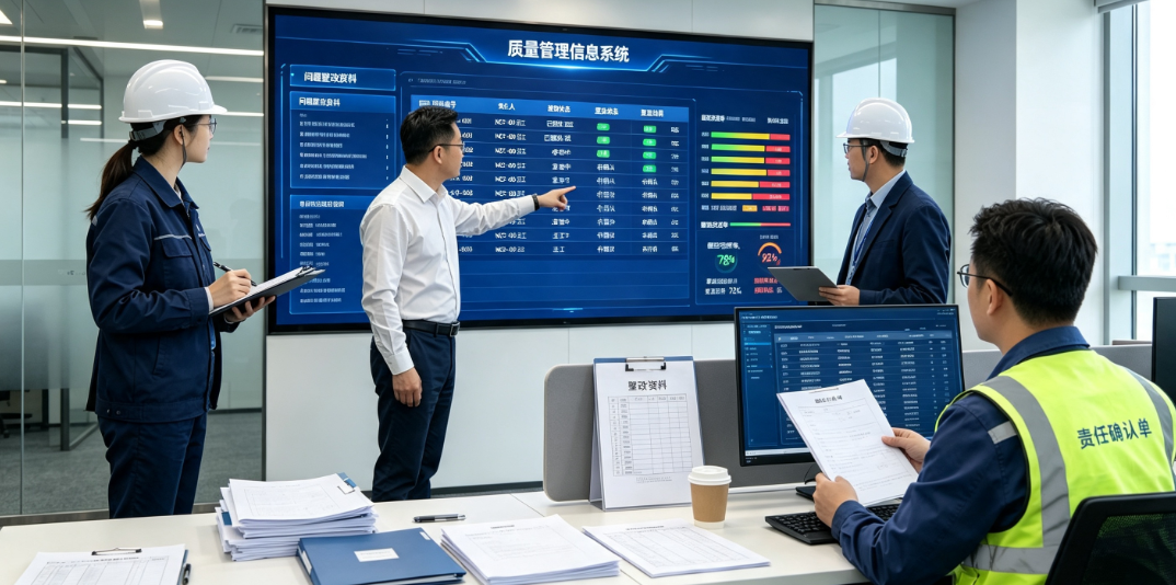 核电施工阶段质量管理信息系统中，项目人员核对问题整改资料、责任人和复查状态