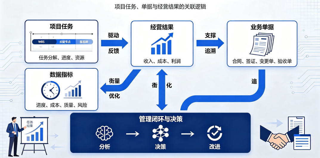 企业管理者梳理项目任务、单据和经营结果之间的关系