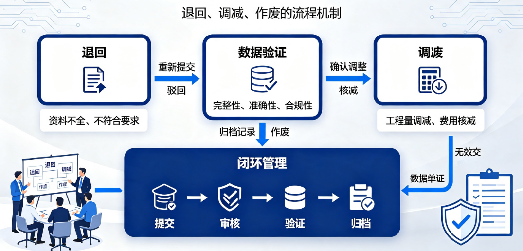 项目团队使用退回、调减和作废数据验证闭环流程