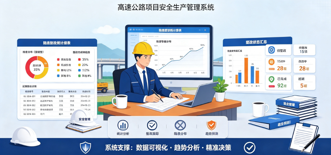 项目部人员利用高速公路项目安全生产管理系统查看隐患整改统计报表 项目部人员利用高速公路项目安全生产管理系统查看隐患整改统计报表