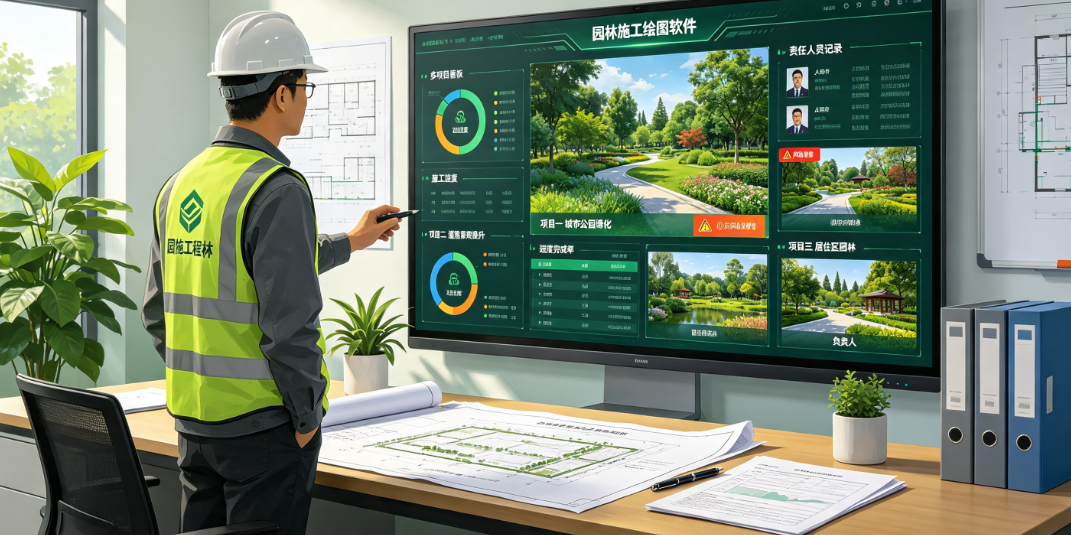 园林施工绘图软件多项目场景中项目经理查看不同园林项目的施工进度和责任人员记录