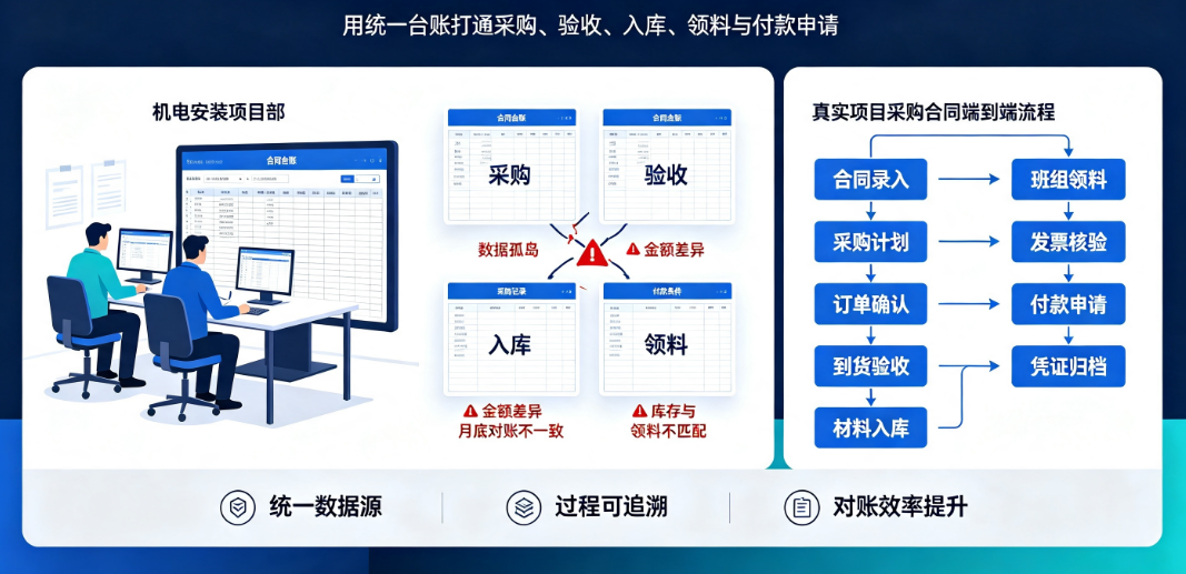 机电安装项目部正在用Excel模板维护合同台账和采购记录 机电安装项目部正在用Excel模板维护合同台账和采购记录