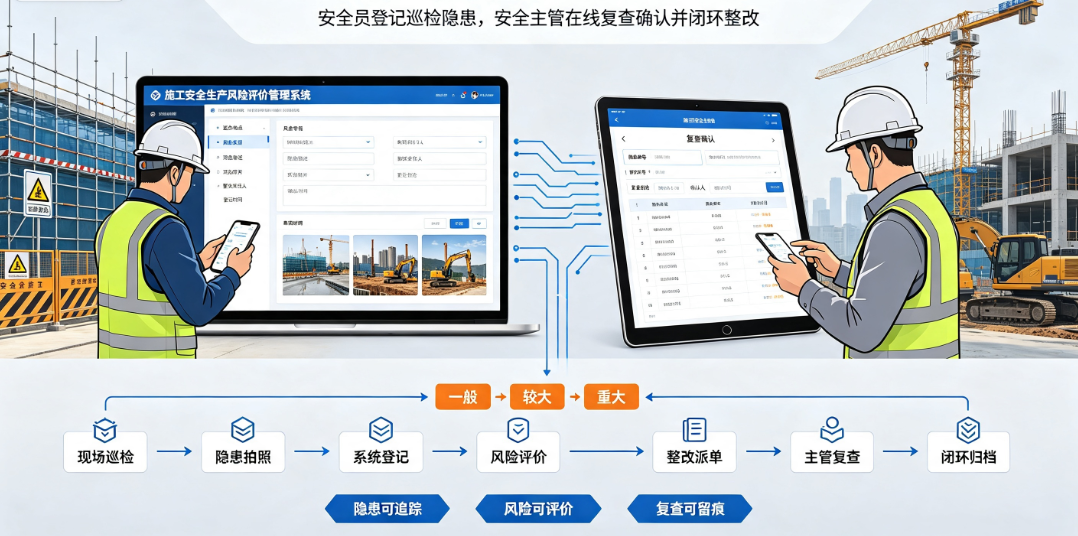 安全员在施工现场使用施工安全生产风险评价管理系统登记巡检隐患 安全员在施工现场使用施工安全生产风险评价管理系统登记巡检隐患