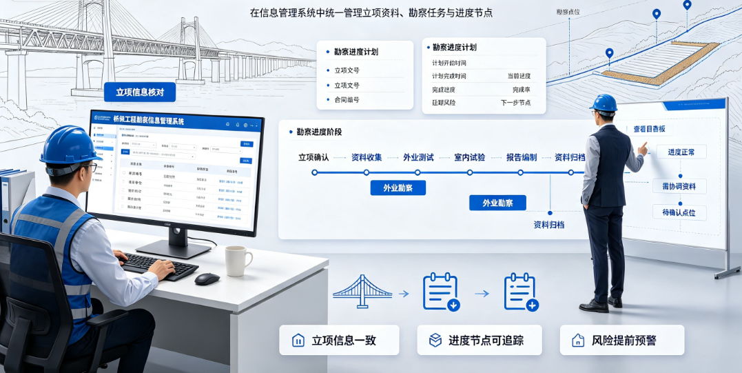 桥梁工程勘察信息管理系统设计中项目人员核对立项信息和勘察进度计划 桥梁工程勘察信息管理系统设计中项目人员核对立项信息和勘察进度计划