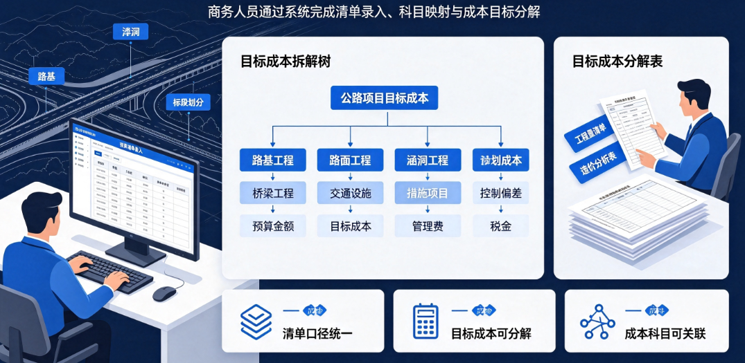 公路项目商务人员将预算清单录入系统并拆解目标成本 公路项目商务人员将预算清单录入系统并拆解目标成本