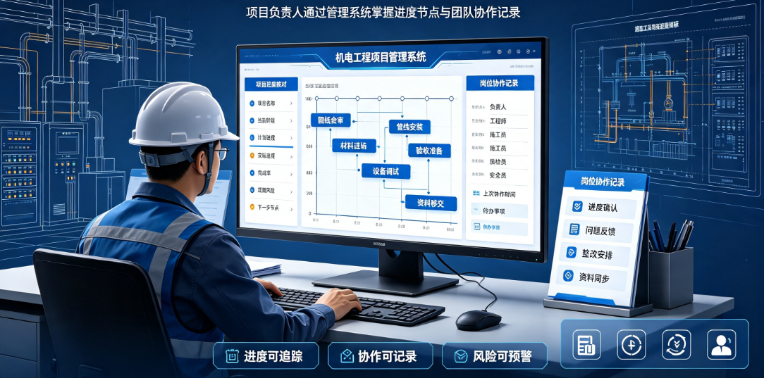 机电工程项目管理系统设计中项目负责人核对项目进度和岗位协作记录 机电工程项目管理系统设计中项目负责人核对项目进度和岗位协作记录