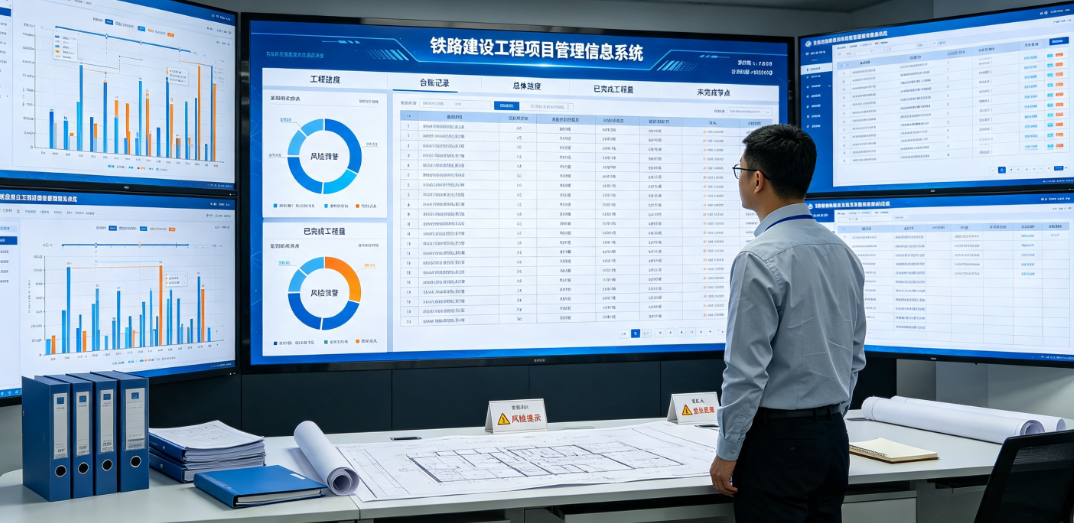 管理人员在铁路建设工程项目管理信息系统中查看工程进度与台账记录 管理人员在铁路建设工程项目管理信息系统中查看工程进度与台账记录