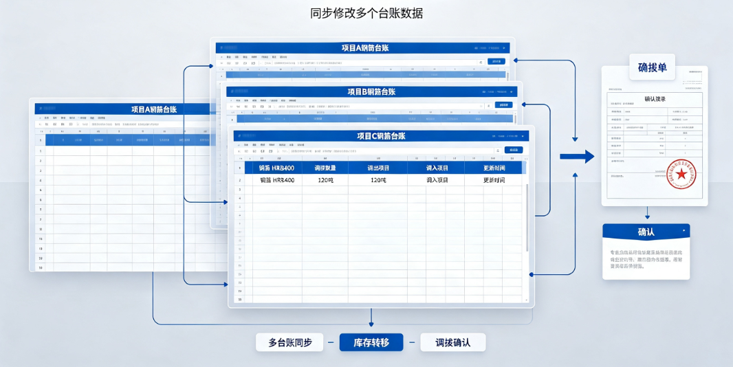 项目间钢筋调拨需要同时修改多个Excel台账 项目间钢筋调拨需要同时修改多个Excel台账