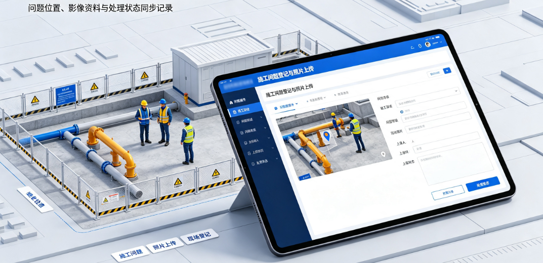 现场人员在系统中登记燃气工程施工问题并上传照片 现场人员在系统中登记燃气工程施工问题并上传照片