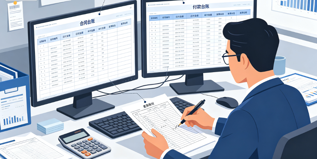财务人员核对合同台账与付款台账的差异 财务人员核对合同台账与付款台账的差异