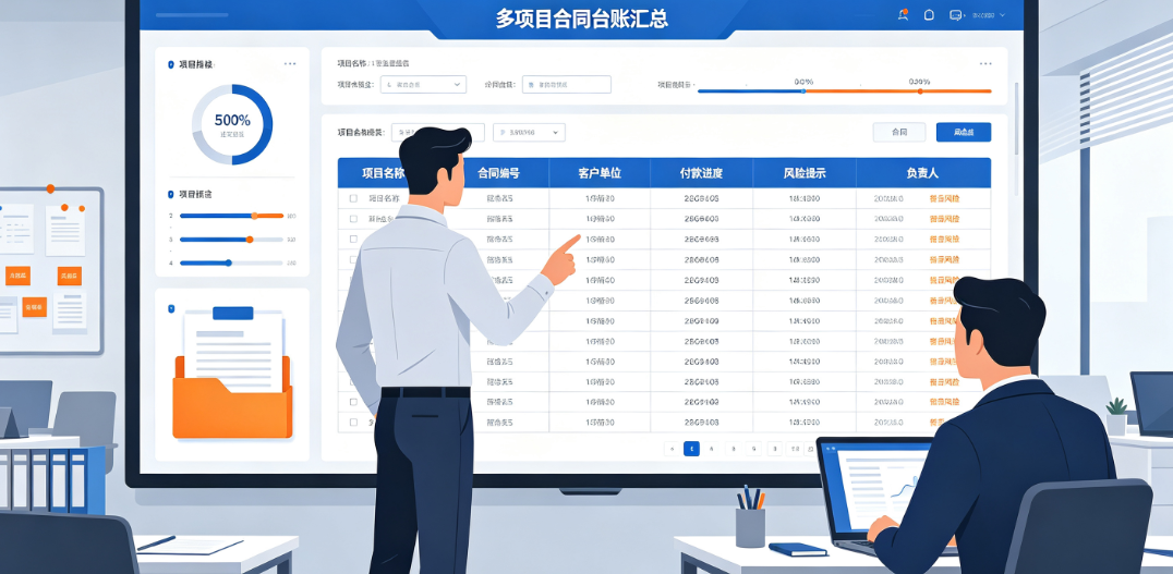 项目经理正在查看多项目合同台账汇总 项目经理正在查看多项目合同台账汇总