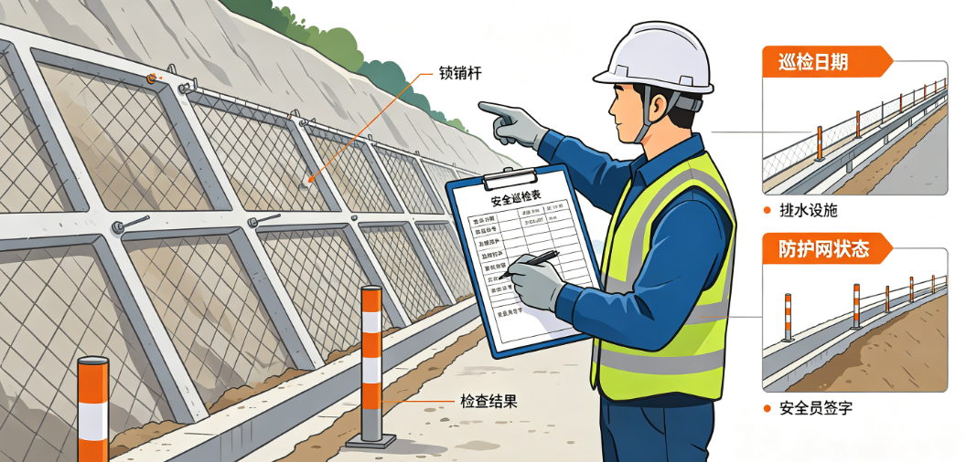 安全员在公路路基施工现场对照巡检表检查边坡防护设施 安全员在公路路基施工现场对照巡检表检查边坡防护设施