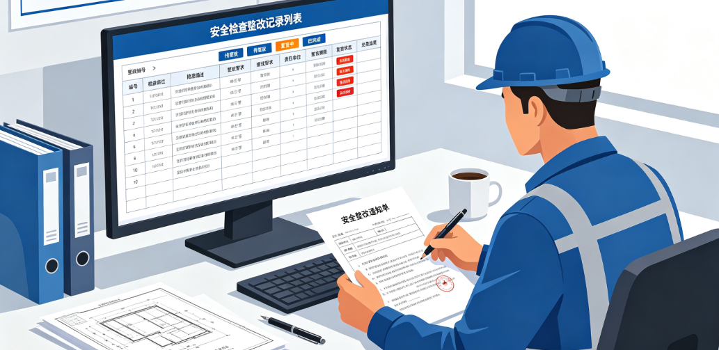 项目管理人员在办公室查看安全检查整改记录列表 项目管理人员在办公室查看安全检查整改记录列表
