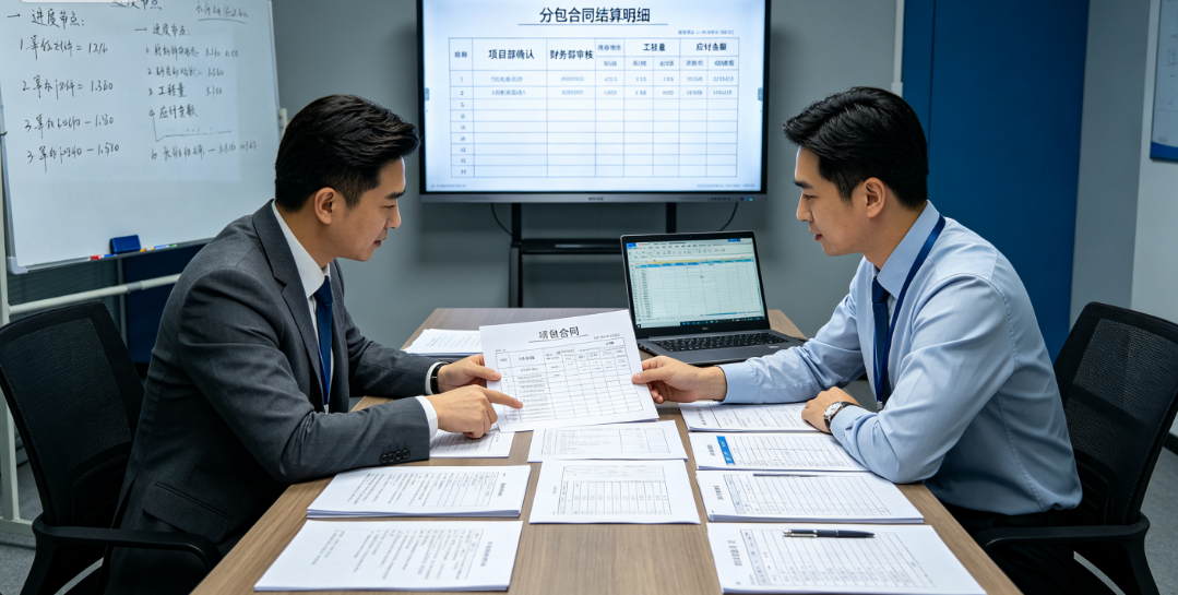 项目部与财务部跨部门核对分包合同结算明细 项目部与财务部跨部门核对分包合同结算明细